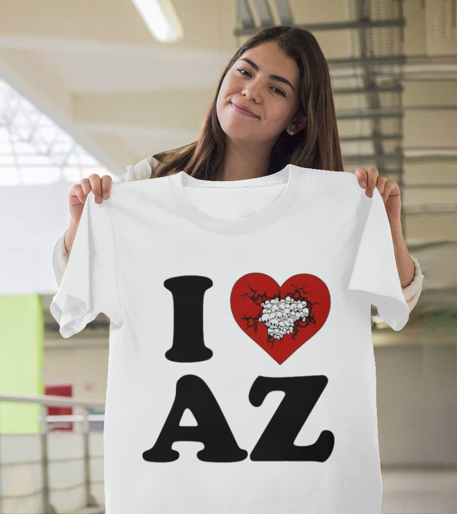 I Heart AZ Skull Filled Red Heart T-Shirt