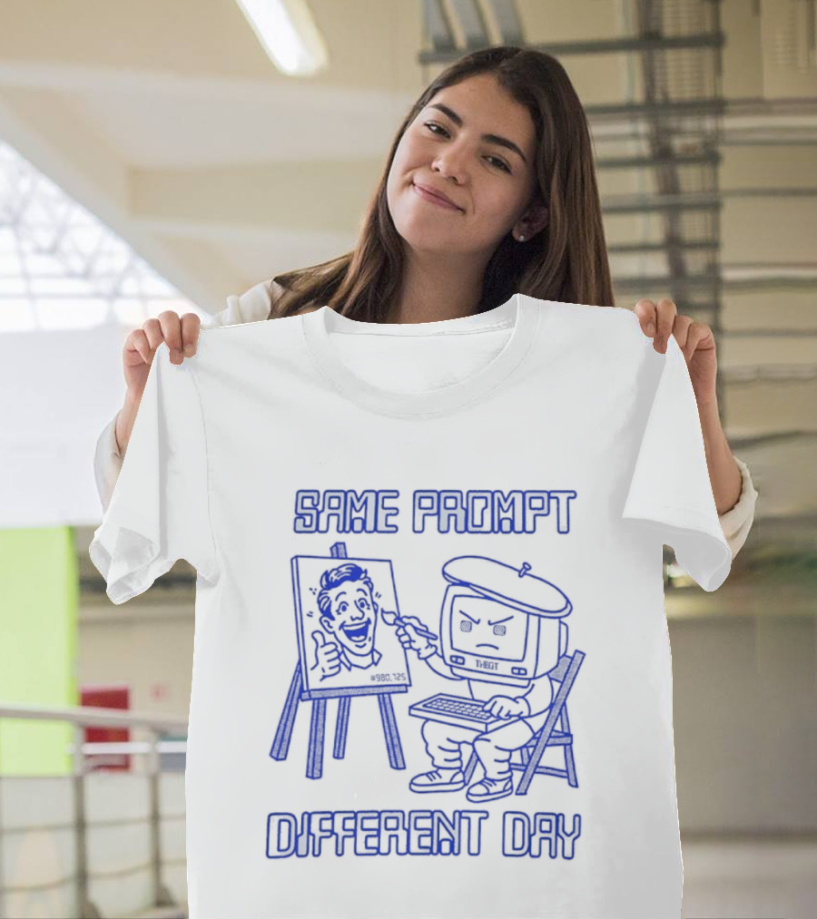Same Prompt Different Day AI Painter Cartoon With Easel And T-Shirt
