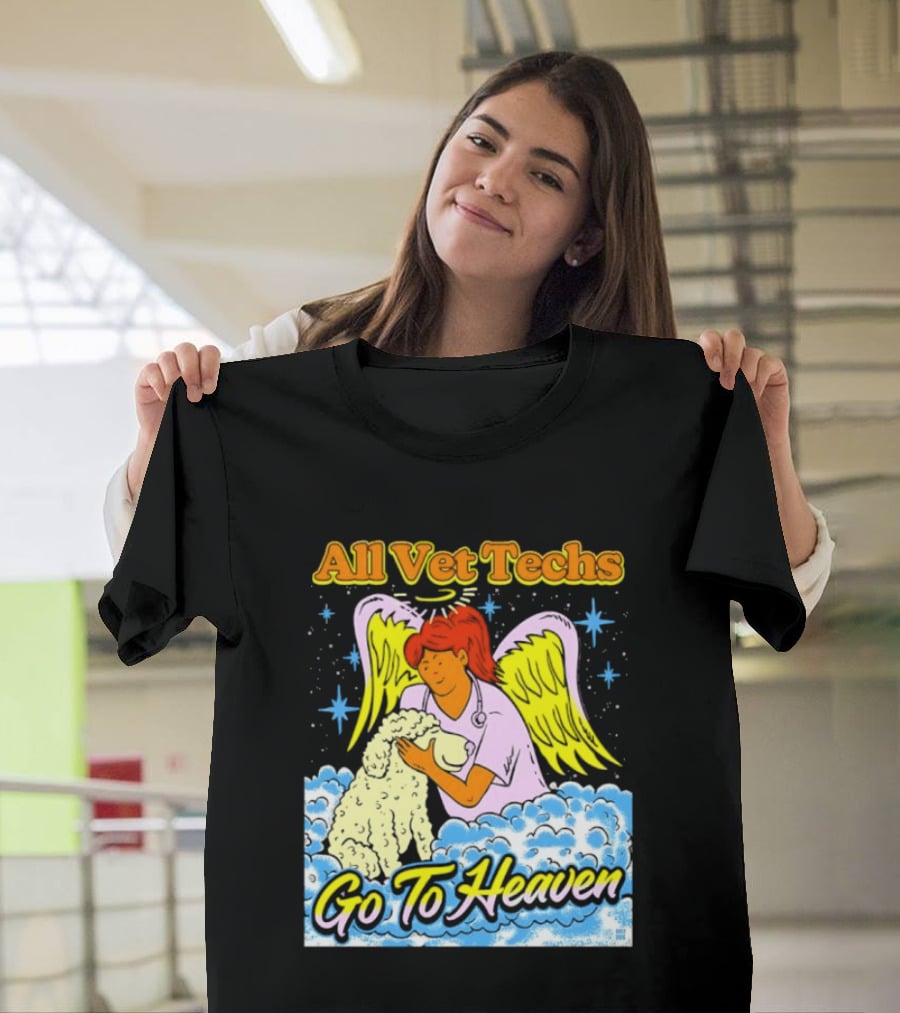 All Vet Techs Go To Heaven Angel Holding Dog Clouds T-Shirt