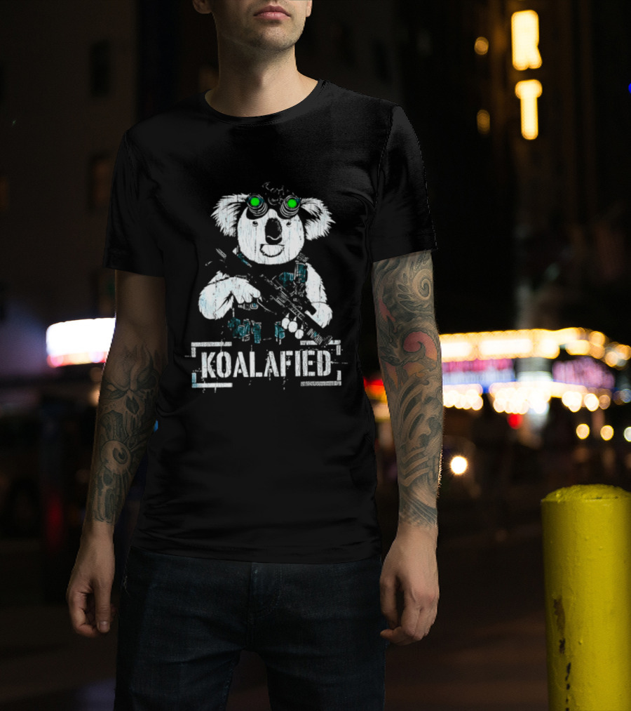 Koalafied Funny Koala With Gun And Green Goggles T-Shirt