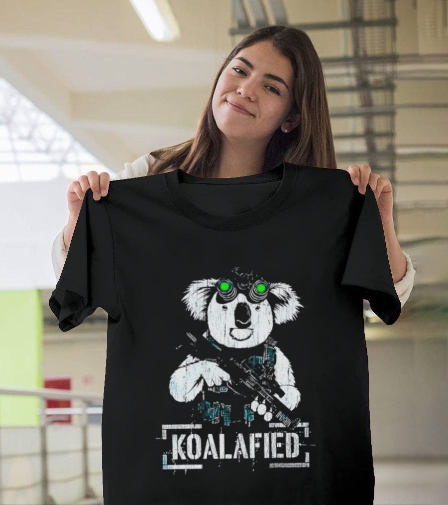 Koalafied Funny Koala With Gun And Green Goggles T-Shirt