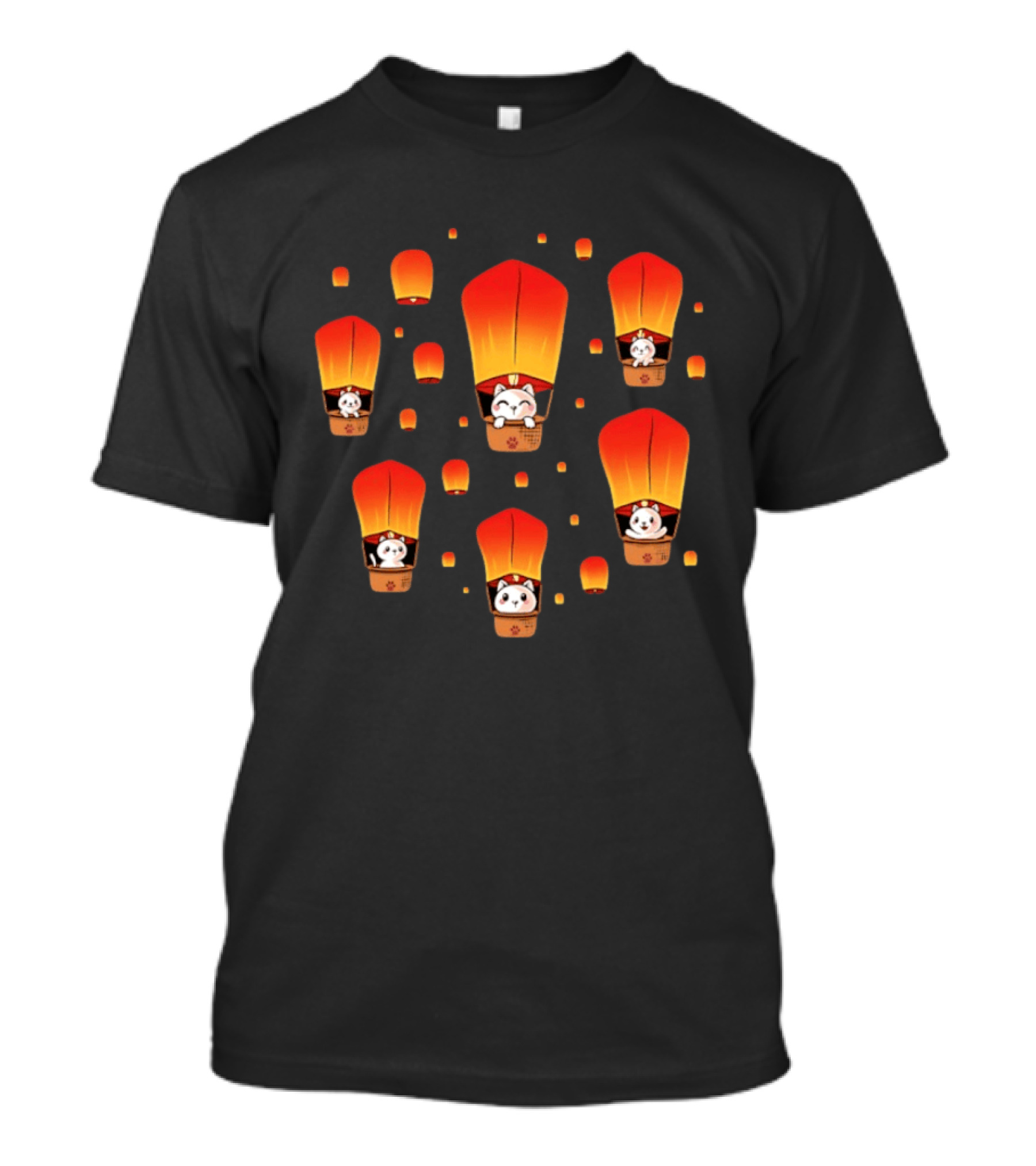 Cats In Lanterns Floating Skyward With Chinese New Year Charm T-Shirt