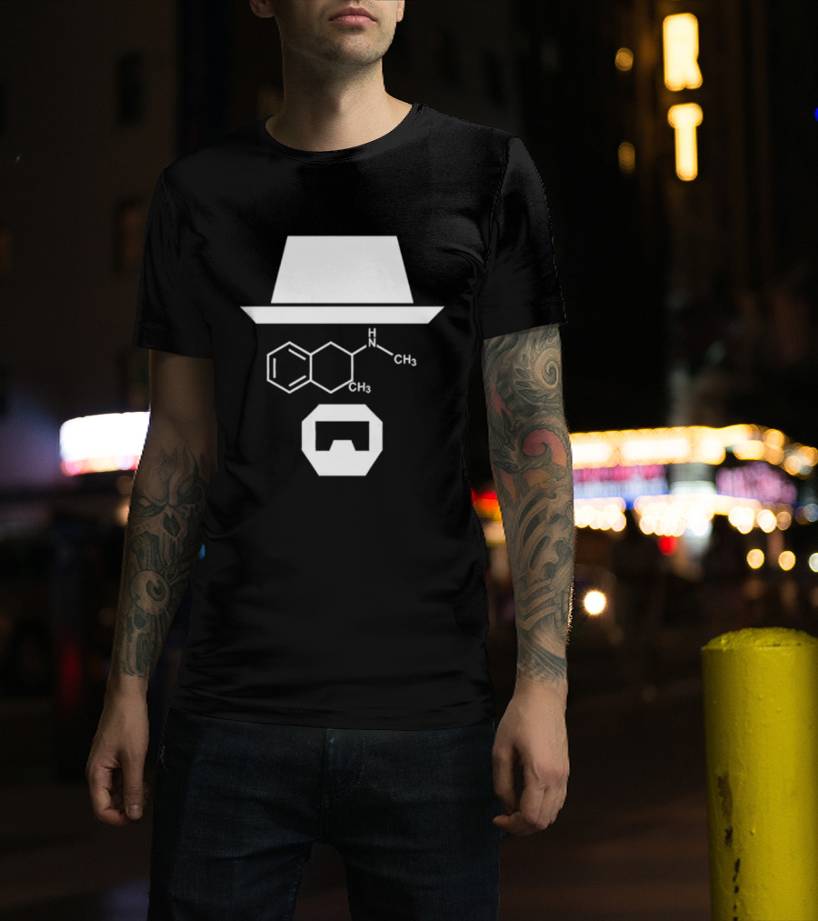 Heisenberg Hat And Methamphetamine Molecule Chemistry Breaking Bad T-Shirt