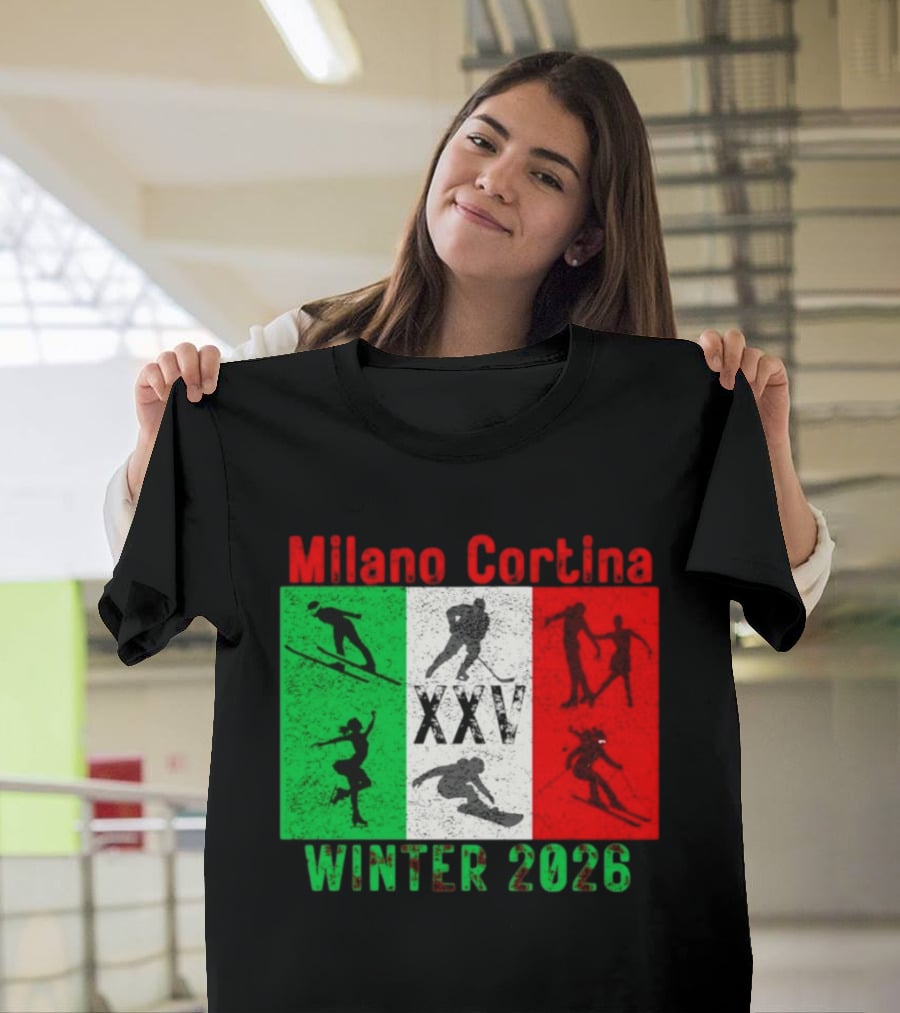 Milano Cortina Winter 2026 Italy Flag XXV Skiing Skating Snowboarding T-Shirt