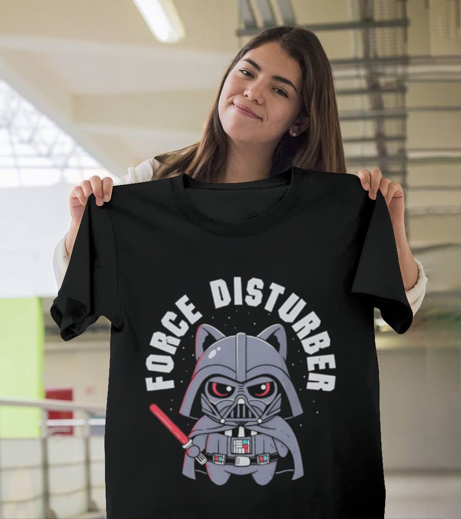 Force Disturber Cat In Darth Vader Costume With Lightsaber T-Shirt