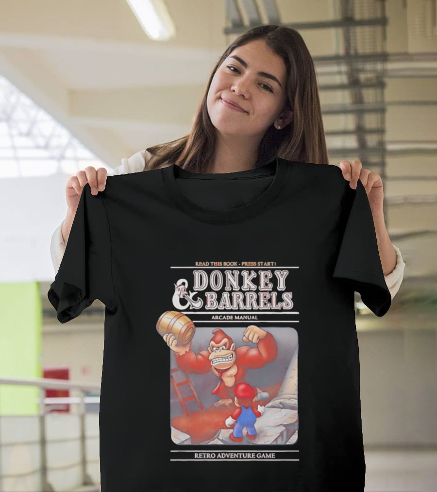 Read This Book Press Start Donkey And Barrels Arcade Manual Classic Video Game T-Shirt