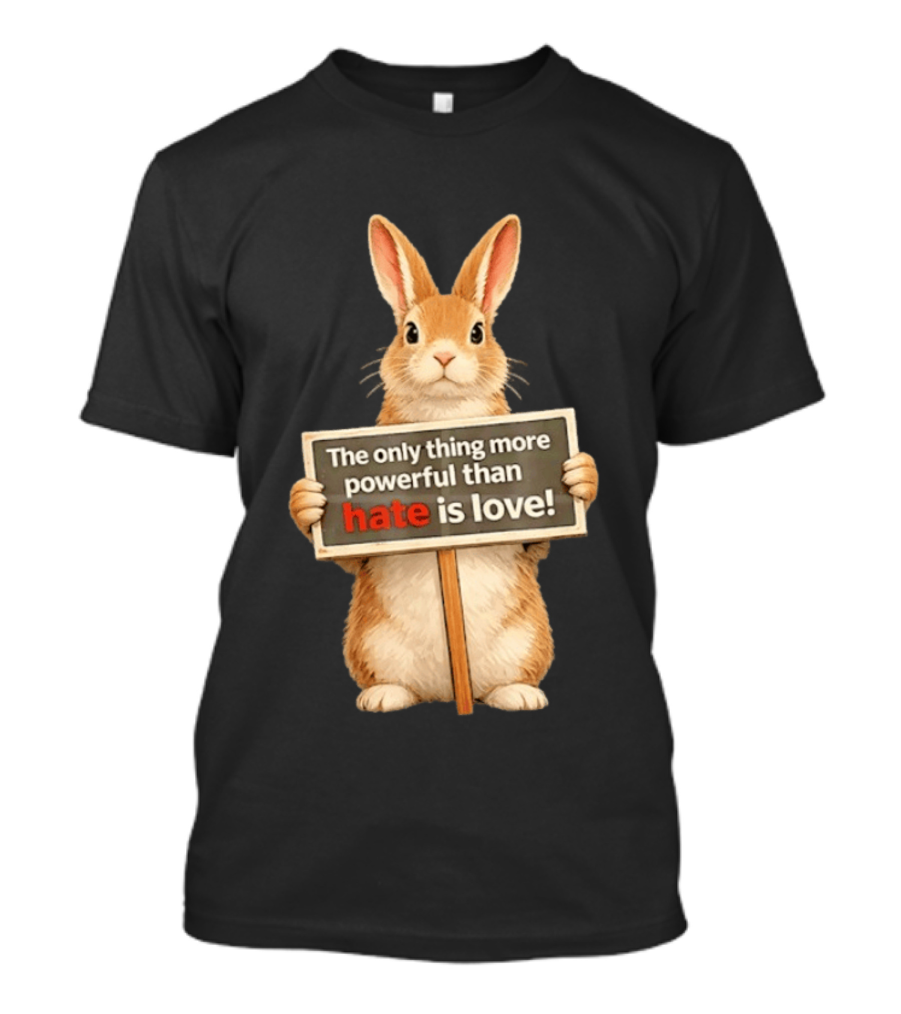 The Only Thing More Powerful Than Hate Is Love Rabbit Sign T-Shirt