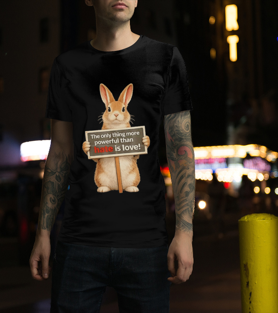 The Only Thing More Powerful Than Hate Is Love Rabbit Sign T-Shirt