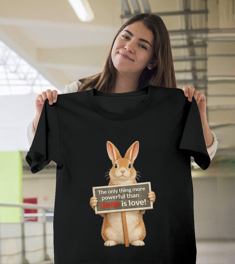 The Only Thing More Powerful Than Hate Is Love Rabbit Sign T-Shirt