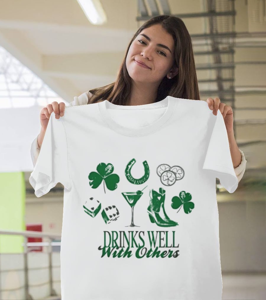 Drinks Well With Others Clover Horseshoe Dice Martini Boot T-Shirt