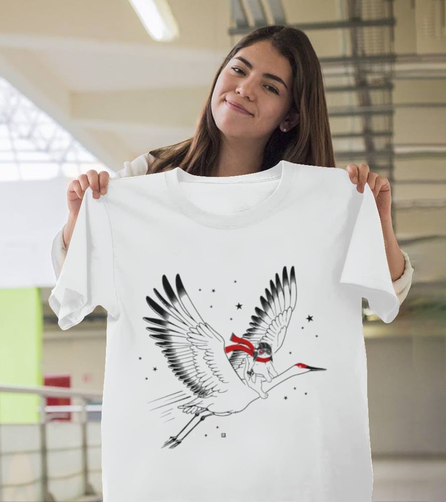 Gary Riding Crane With Stars And Red Accents T-Shirt