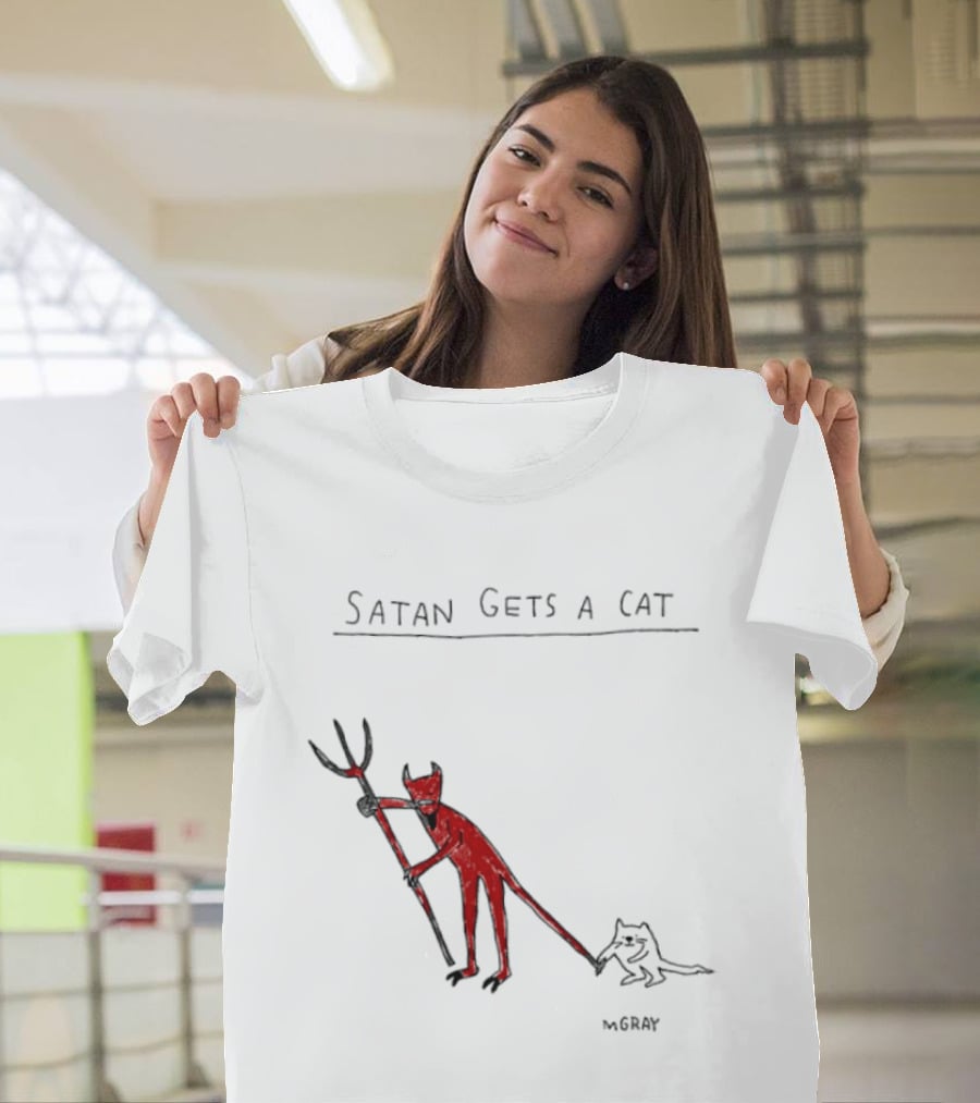 Satan Gets A Cat Devil Figure Pitchfork Drawing By The Oatmeal T-Shirt