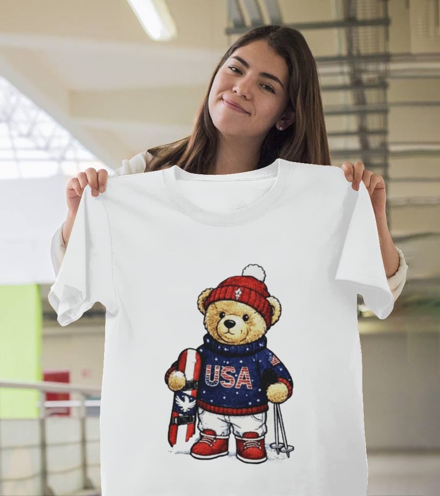 USA Teddy Bear Winter Olympics 2026 Skiing T-Shirt