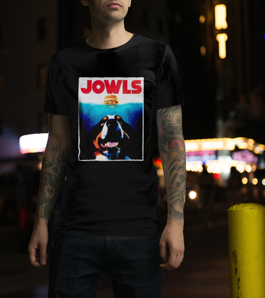 JOWLS Bernese Mountain Dog Burger Parody Jaws Movie T-Shirt