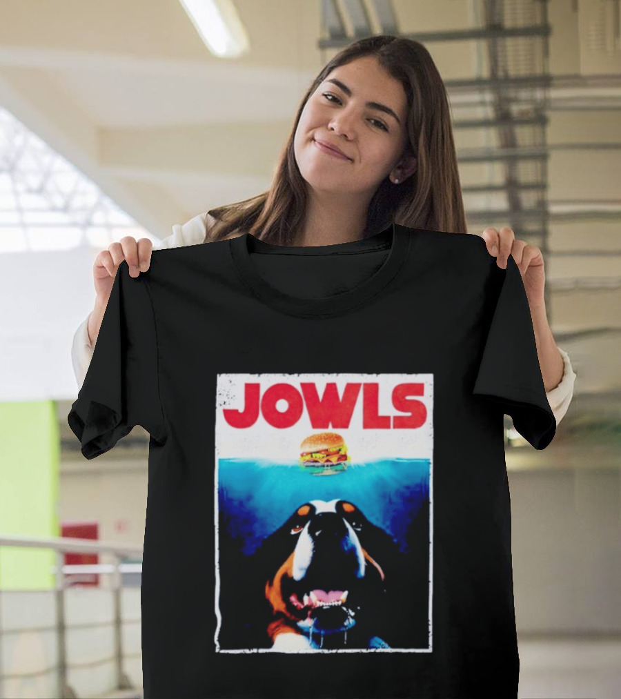 JOWLS Bernese Mountain Dog Burger Parody Jaws Movie T-Shirt