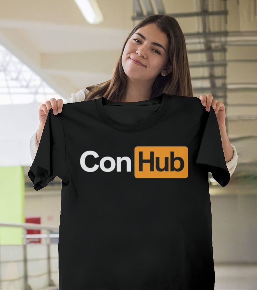 ConHub Parody Text On Orange And White T-Shirt