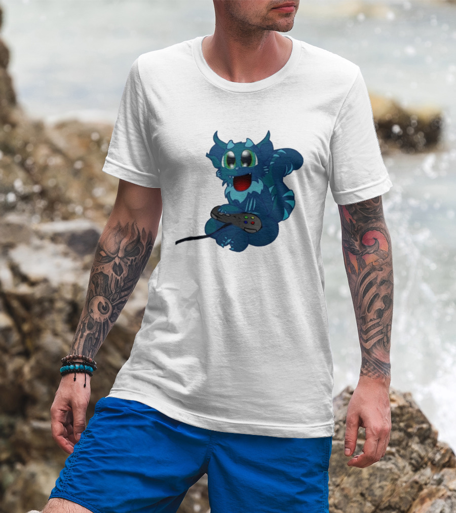 ThaBeast Gamer Blue Creature Playing Controller T-Shirt
