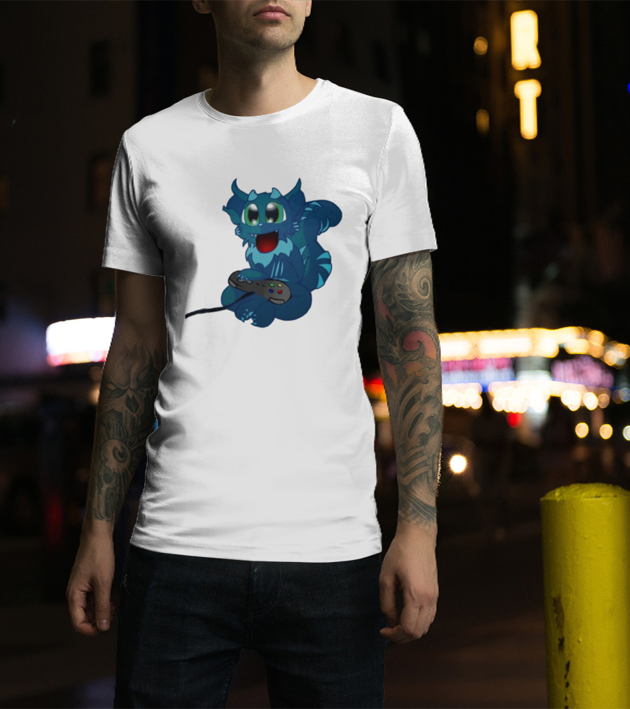 ThaBeast Gamer Blue Creature Playing Controller T-Shirt