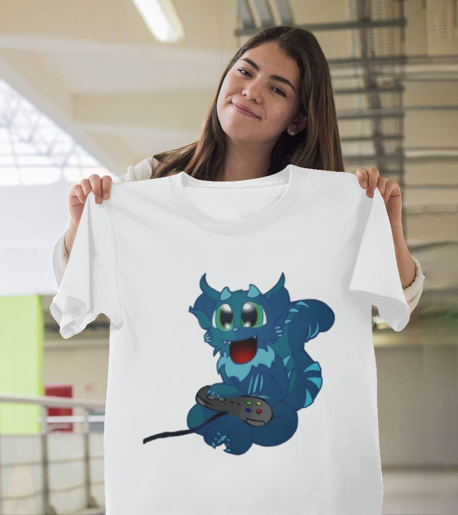ThaBeast Gamer Blue Creature Playing Controller T-Shirt