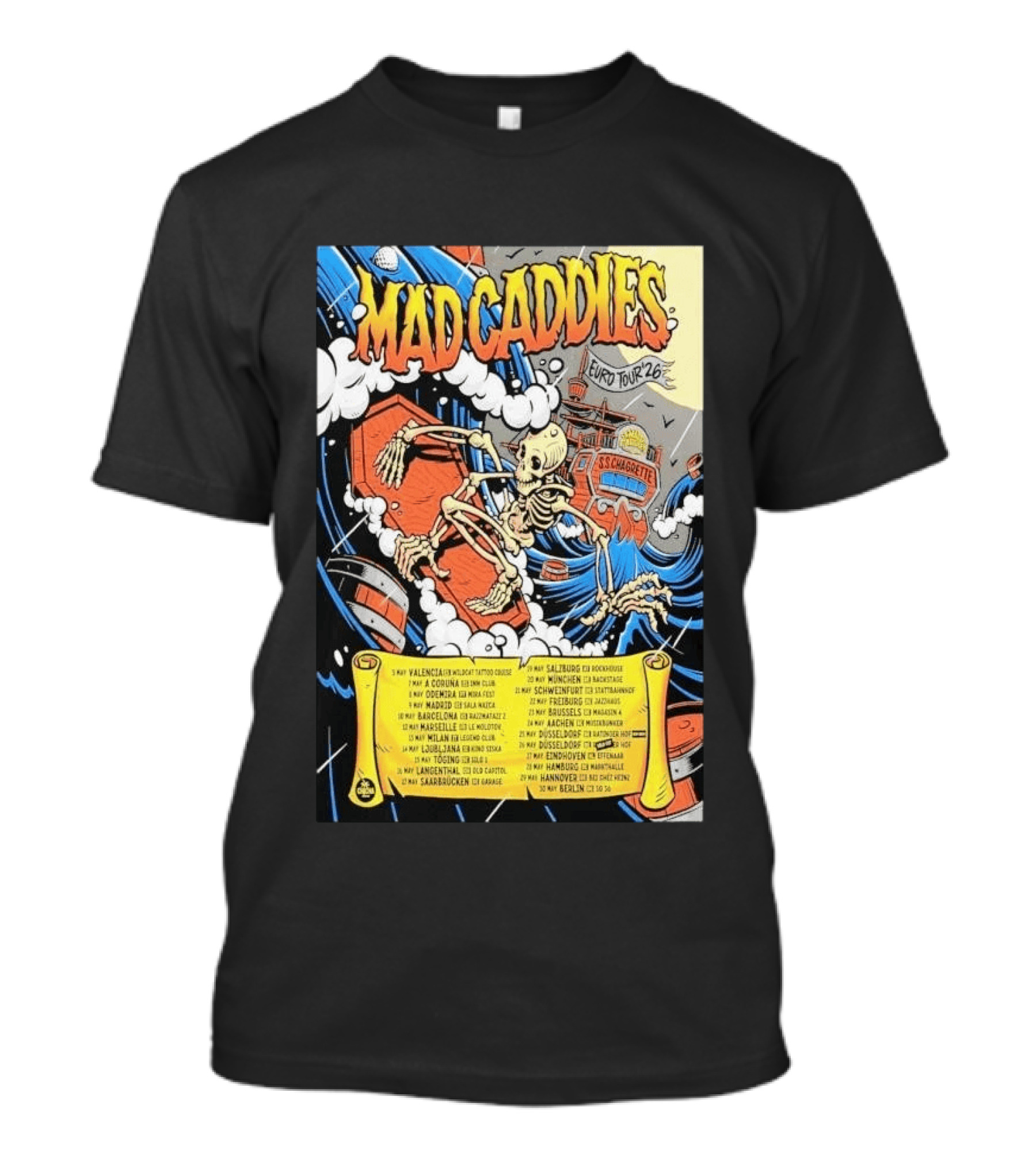 Mad Caddies Euro Tour 2026 Skeleton Ship T-Shirt