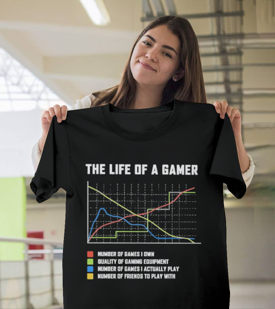 The Life Of A Gamer Chart Humor Gaming Equipment Friends Play T-Shirt