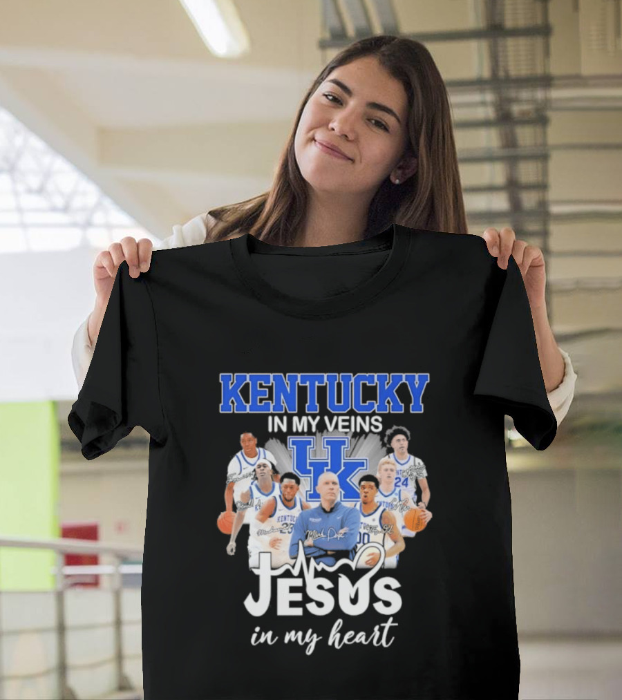 Kentucky Wildcats In My Veins Jesus In My Heart Basketball Coach Mark Pope Players T-Shirt