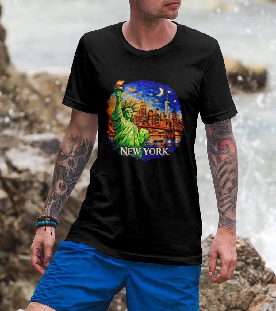 New York City Statue Of Liberty And Skyline Mosaic T-Shirt
