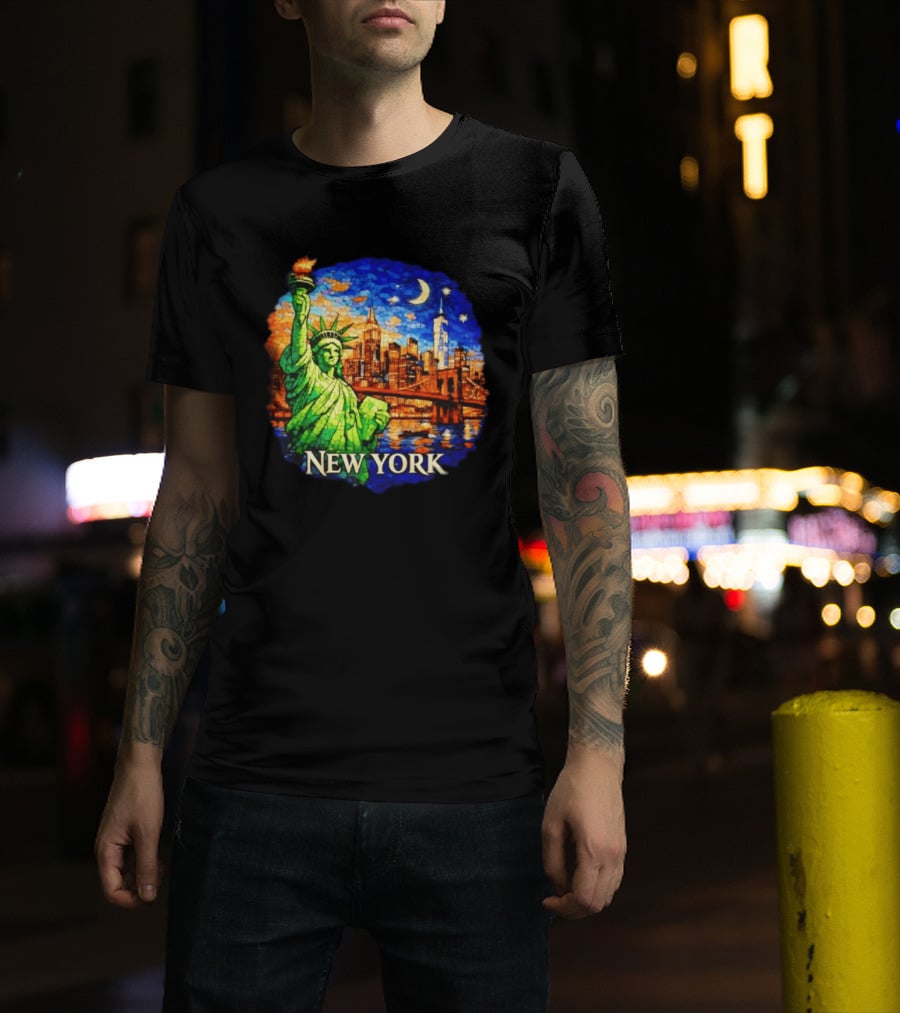 New York City Statue Of Liberty And Skyline Mosaic T-Shirt