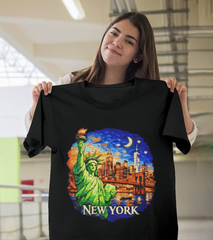 New York City Statue Of Liberty And Skyline Mosaic T-Shirt
