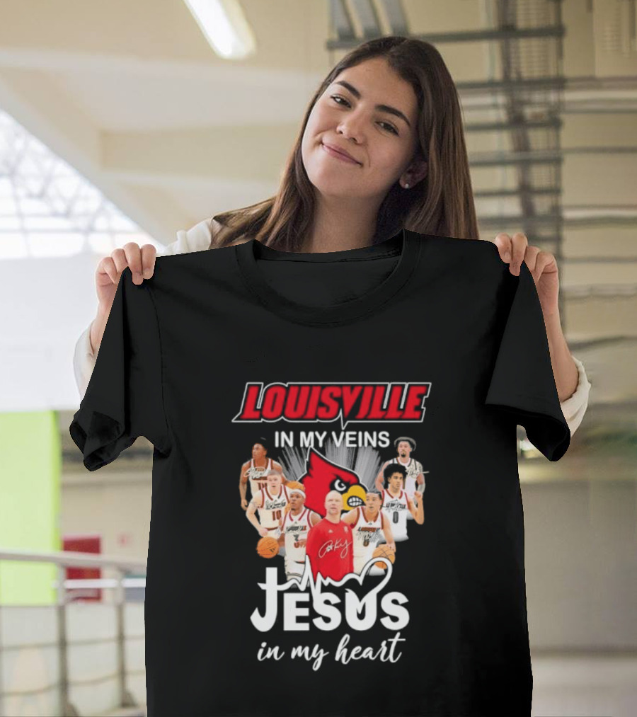 Louisville Cardinals In My Veins Jesus In My Heart Coach Pat Kelsey Players T-Shirt