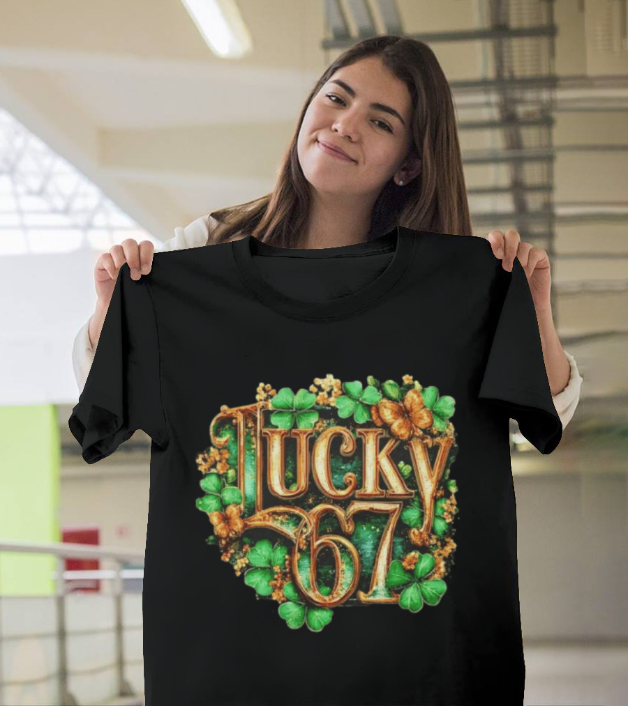 Lucky 67 St Patrick's Day Clover Butterfly 6 7 Meme T-Shirt