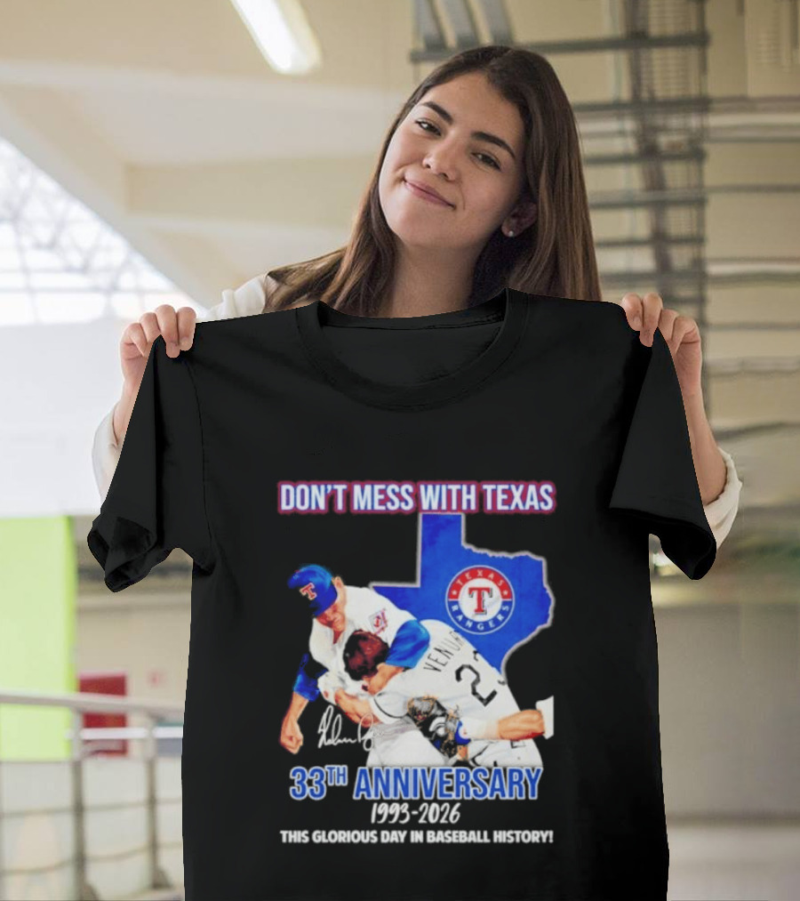 Nolan Ryan Robin Ventura Texas Rangers 33rd Anniversary 1993 2026 Baseball History T-Shirt