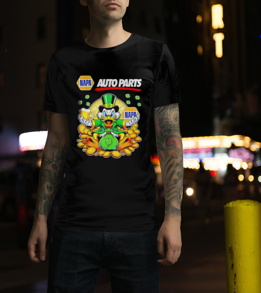 Scrooge McDuck NAPA Auto Parts St Patricks Day Coins And Beer T-Shirt