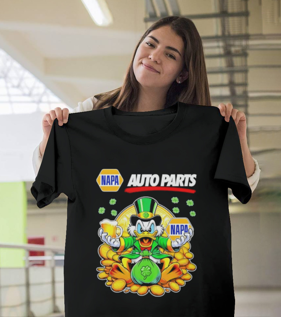 Scrooge McDuck NAPA Auto Parts St Patricks Day Coins And Beer T-Shirt