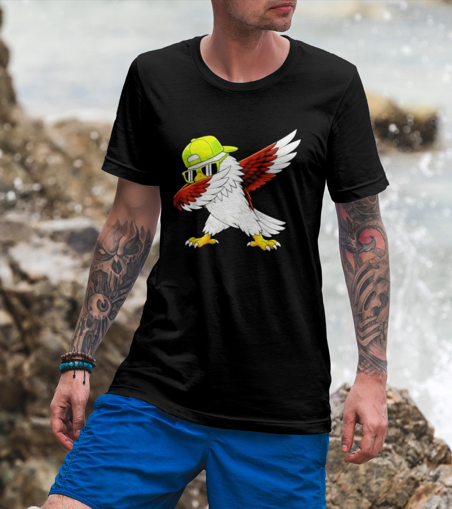 Sea Hawk Dabbing Bird In Neon Cap Football Fan Fun T-Shirt