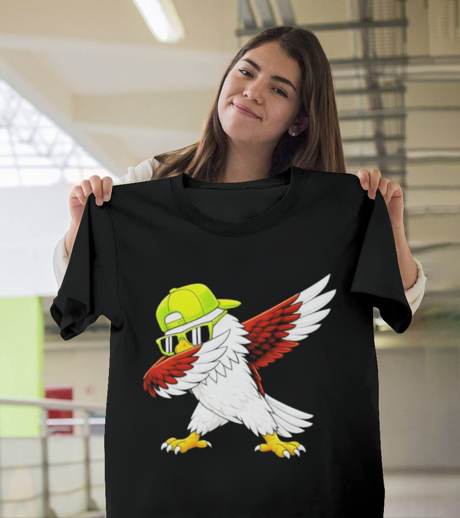 Sea Hawk Dabbing Bird In Neon Cap Football Fan Fun T-Shirt