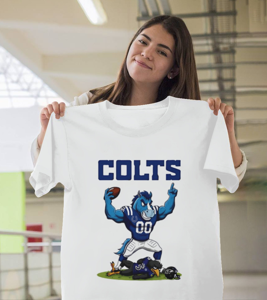 Indianapolis Colts Horse Mascot Defeats Baltimore Ravens Bird Rivalry Football Showdown T-Shirt