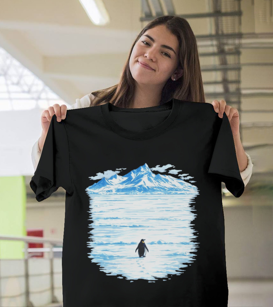 Penguin But Why Snowy Mountain Reflection T-Shirt