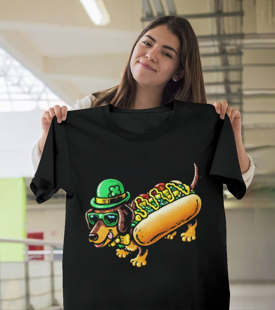 St Patricks Day Chicago Hot Dog Wearing Irish Hat And Glasses T-Shirt
