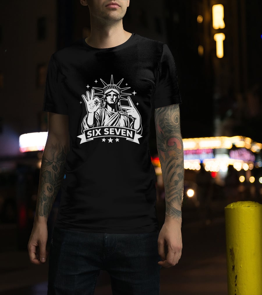 Statue Of Liberty Six Seven Hand Gesture Stars T-Shirt