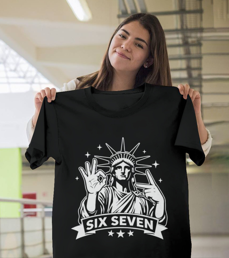Statue Of Liberty Six Seven Hand Gesture Stars T-Shirt