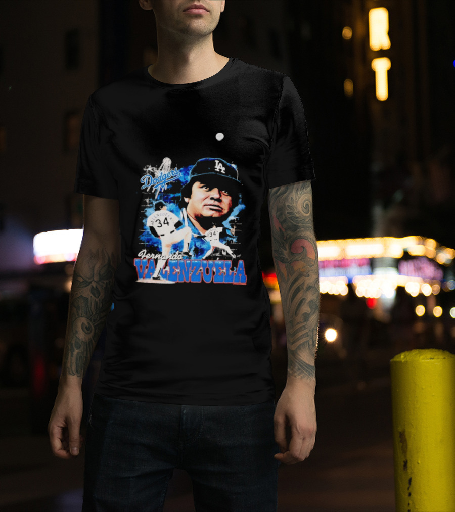 Los Angeles Dodgers Fernando Valenzuela Legendary Pitcher Icon Blue T-Shirt