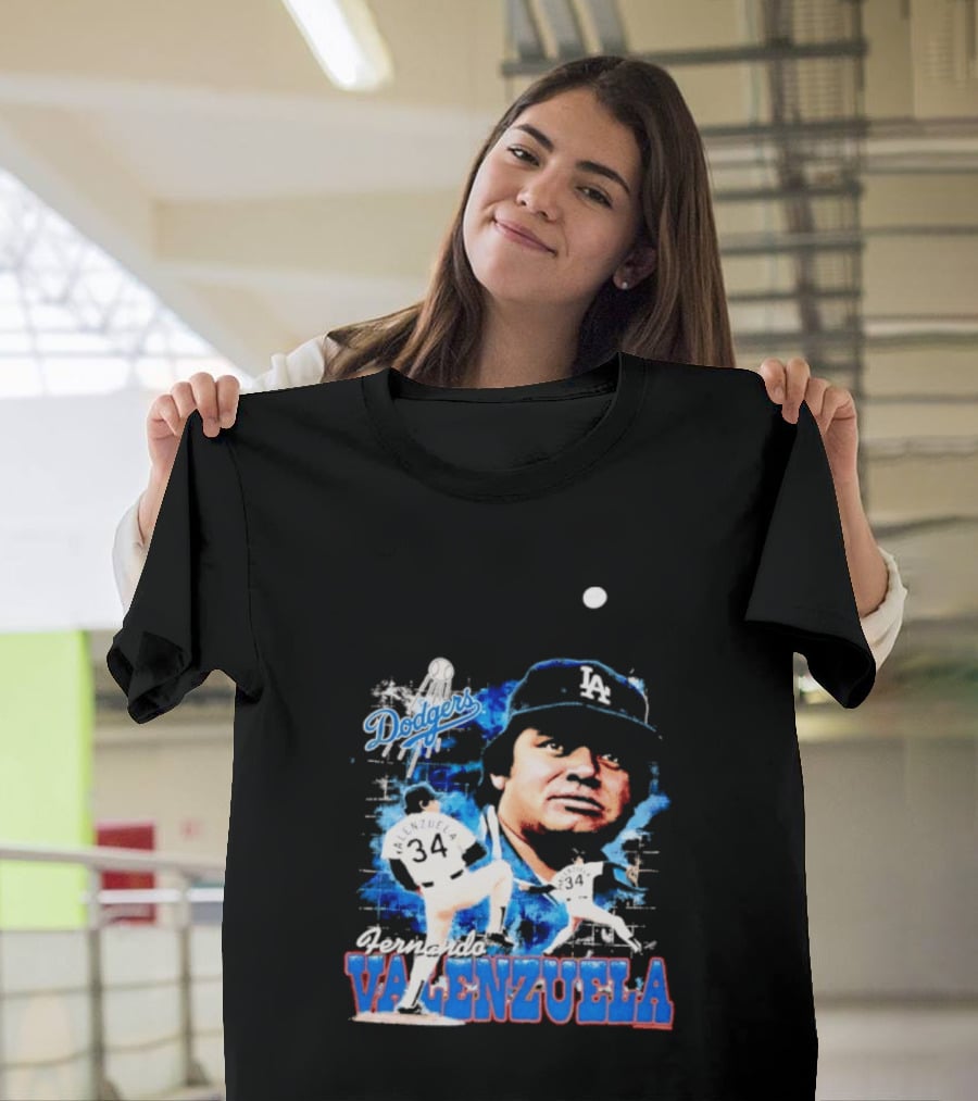 Los Angeles Dodgers Fernando Valenzuela Legendary Pitcher Icon Blue T-Shirt