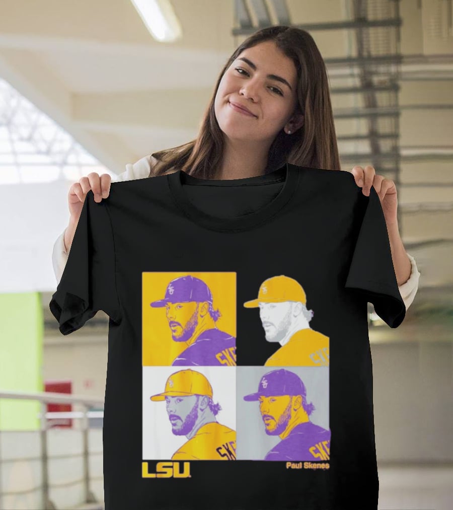 LSU Baseball Paul Skenes Colorful Collage Panels T-Shirt