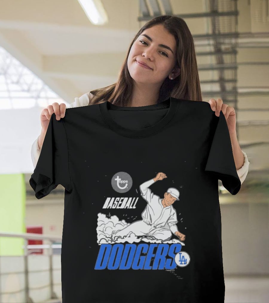 Dodgers LA Baseball Cartoon Topps MLB Raglan T-Shirt