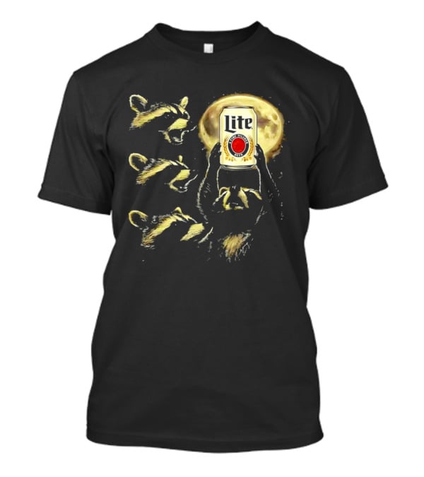 Moon Raccoon Lite Beer Can In Full Moonlight T-Shirt