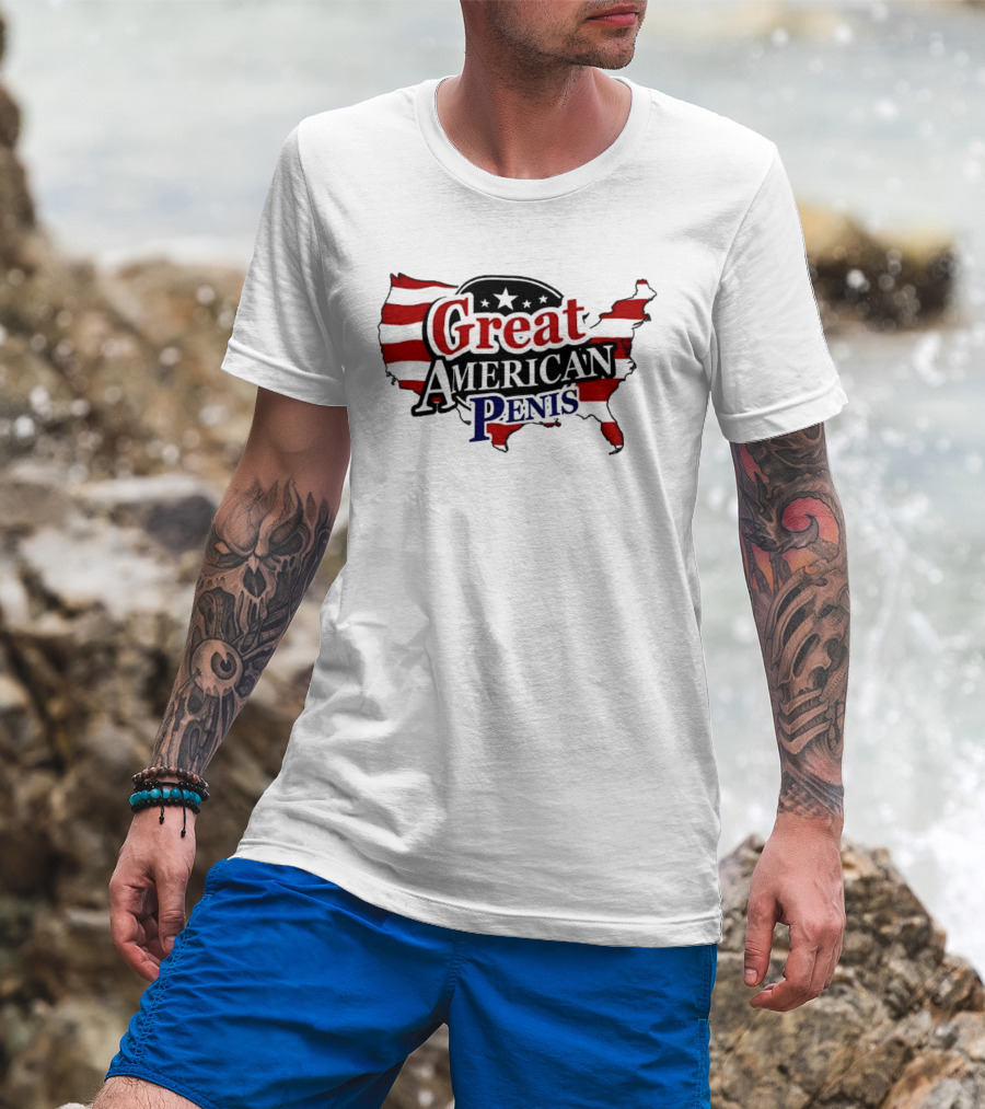 Great American Penis USA Map Flag Stars T-Shirt