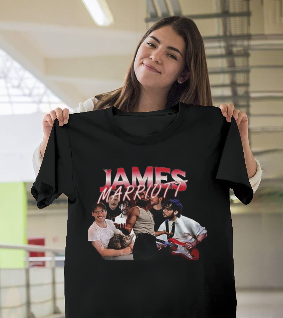 James Marriott Musician Collage With Guitar And Cat T-Shirt