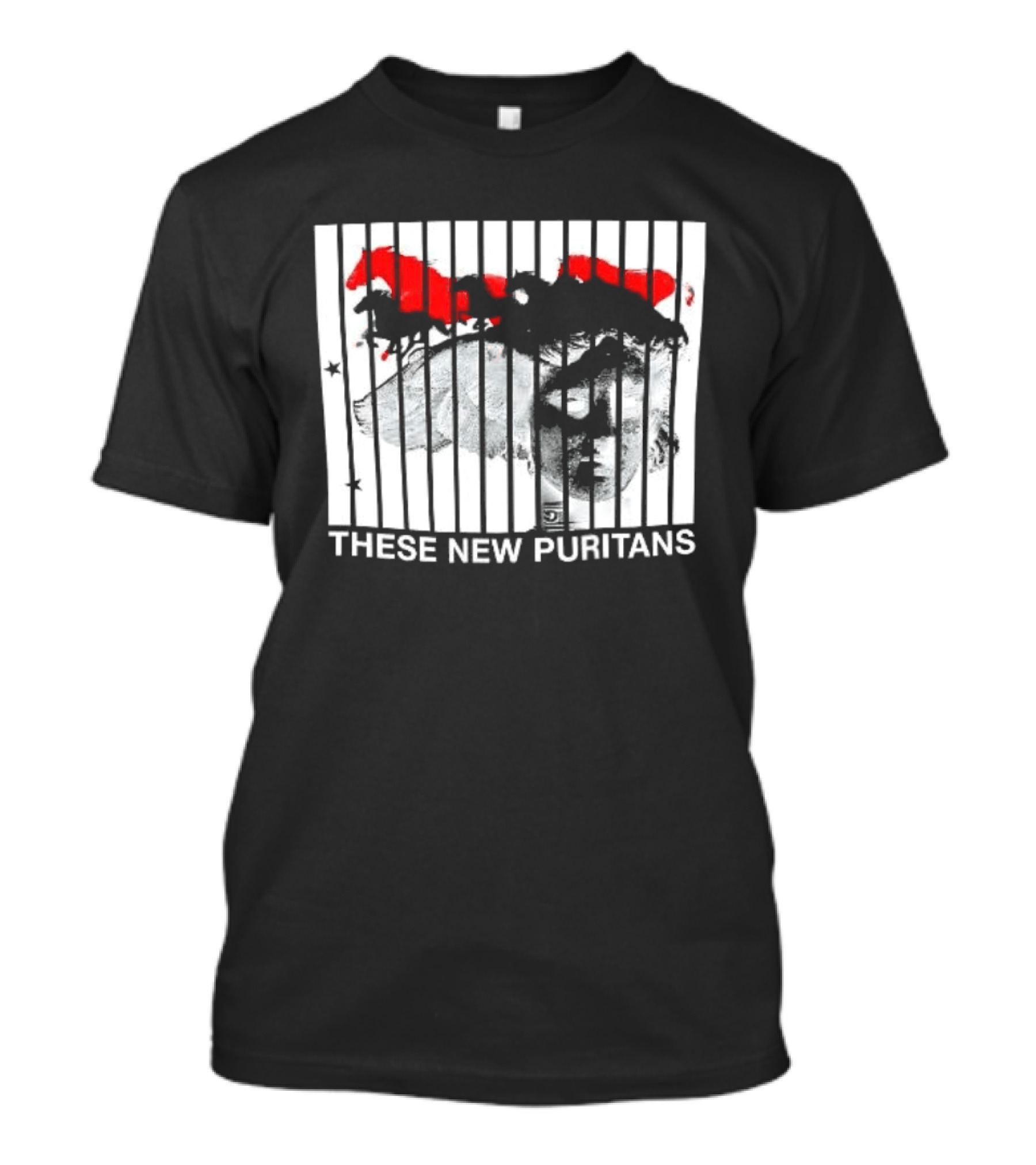 These New Puritans Face And Red Abstract Paint Stripes T-Shirt