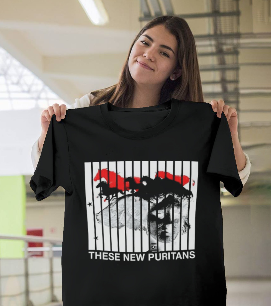 These New Puritans Face And Red Abstract Paint Stripes T-Shirt